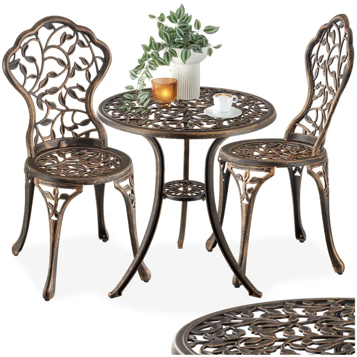 Ensemble de bistrot en aluminium pour 2 personnes, style vintage noir/gris