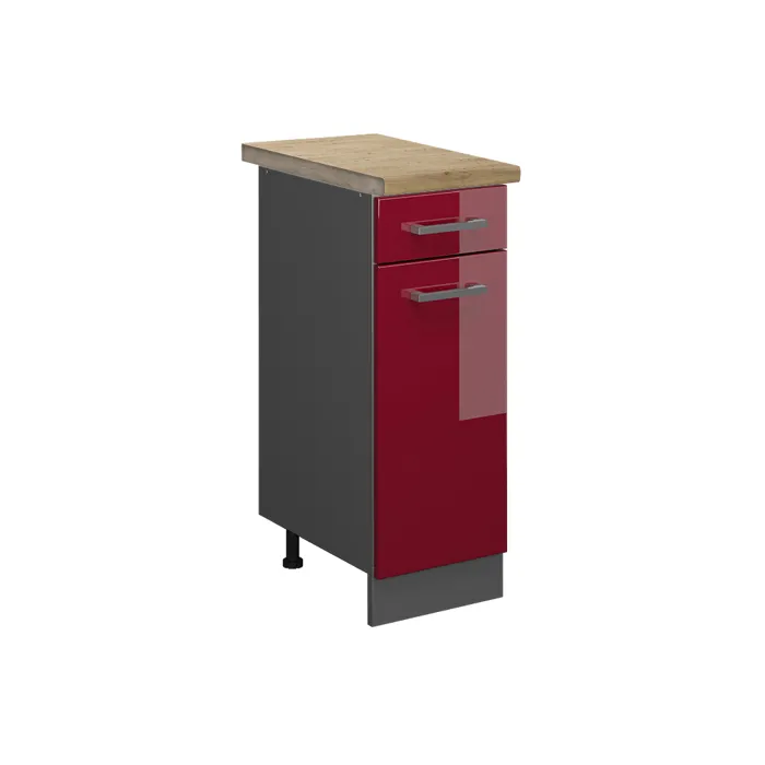 Vicco Meuble cuisine Rouge brillant/Anthracite 30cm plan de travail Chêne doré