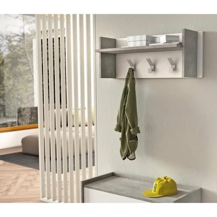 Meuble D'entrée Effet Bois Blanc, Ciment 93x29 Cm