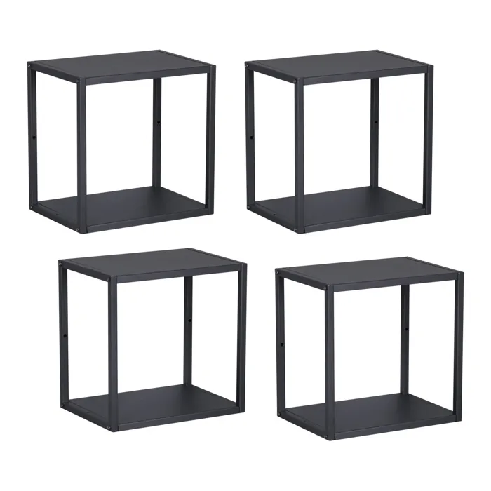 Set de 4 étagères murales Nostened acier 28 x 28 x 20 cm noir en.casa
