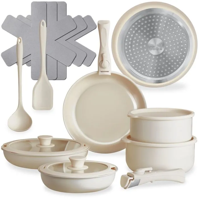 Lot De 16 Pièces, Batterie De Cuisine, Aluminium, Induction, Blanc