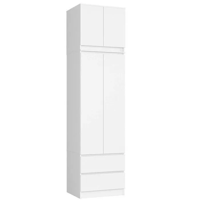 Armoire Avec Surmeuble Akord S60 Blanche 60 Cm 2 Portes 2 Tiroirs Façade Blanche 3 Étagères 60x51x234 Cm