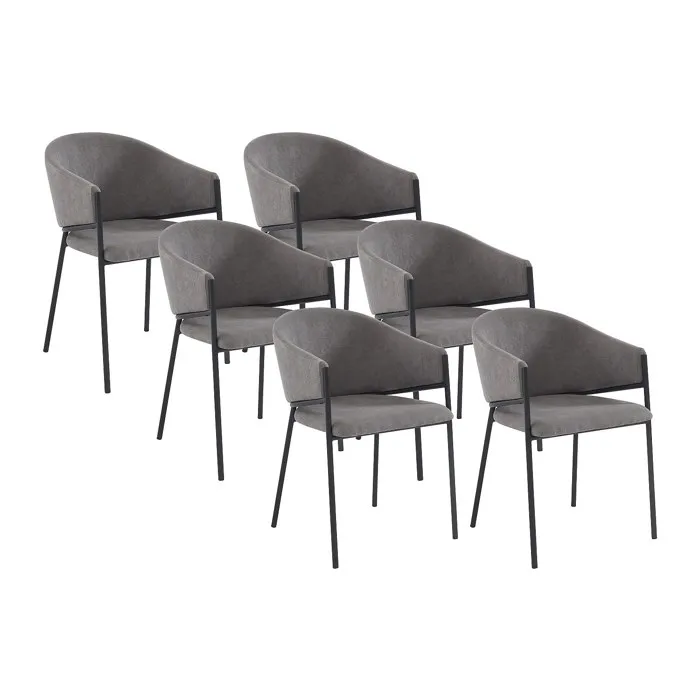 Lot de 6 chaises avec accoudoirs en tissu et métal - Gris - ORDIDA