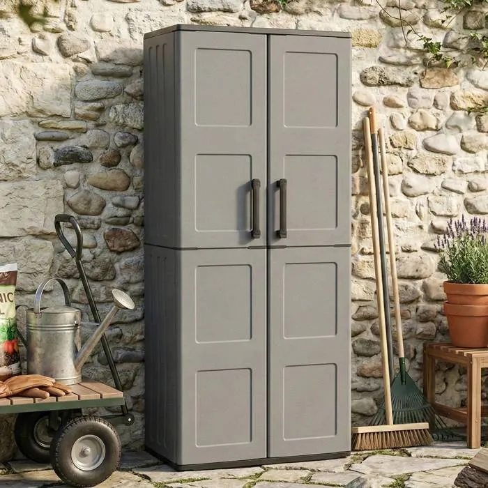 Armoire Extérieure,en Pvc,gris Noir,68x37h163 Cm