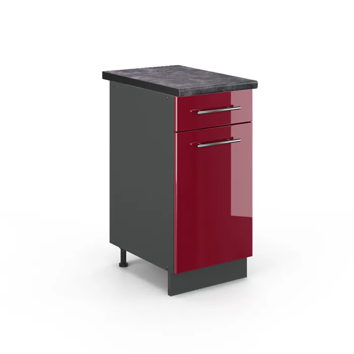 Vicco Meuble cuisine Rouge bordeaux Haute brillance/Anthracite 40cm plan de travail Anthracite