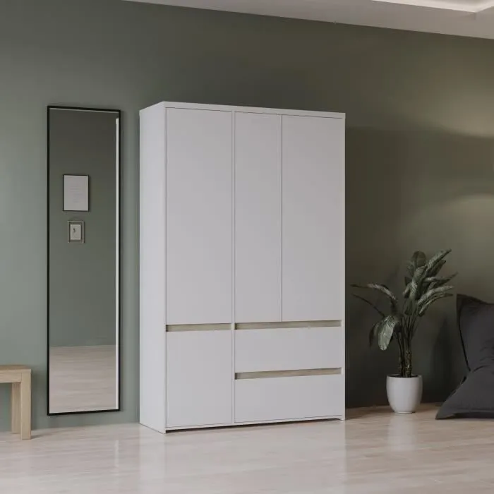 Armoire De Chambre - Clyde - Chene Kronberg / Blanc - 4 Portes - 138,2 X 50 X 220,5 Cm
