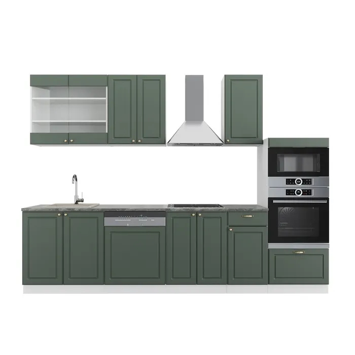 Vicco Cuisine Vert-Or Landhaus/Blanc 300cm avec armoire haute, PT Anthracite