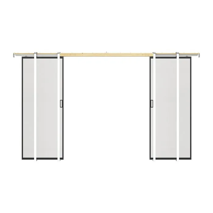 Porte coulissante double avec système à galandage - aluminium et verre trempé dépoli - 2 x H205 x L63 cm - LINCI II