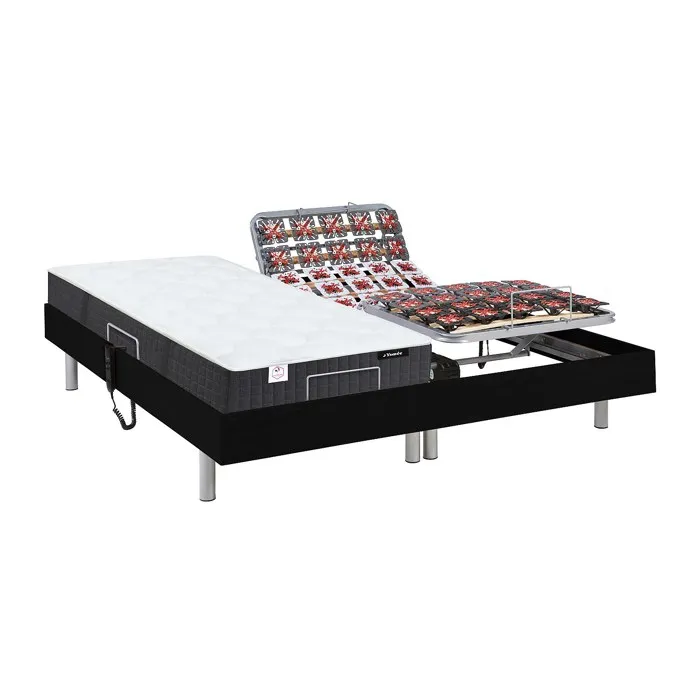 Lit électrique de relaxation tout plots + matelas ressorts ensachés et mémoire forme - 2 x 90 x 200 cm - Noir - PHANES de YSMÉE