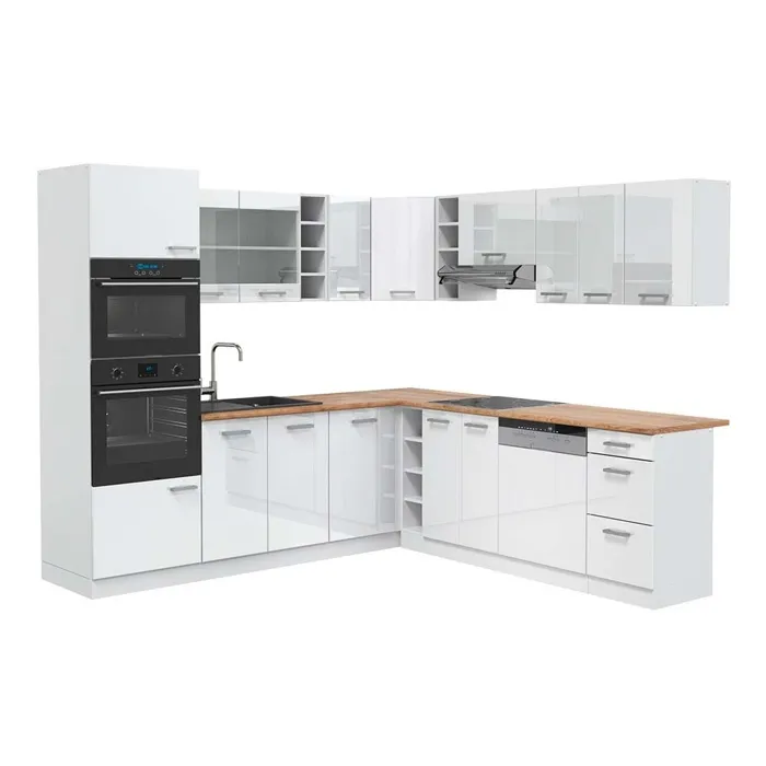 Vicco Cuisine en angle Blanc Haute brillance/Blanc 247 x 237 cm, PT Chêne