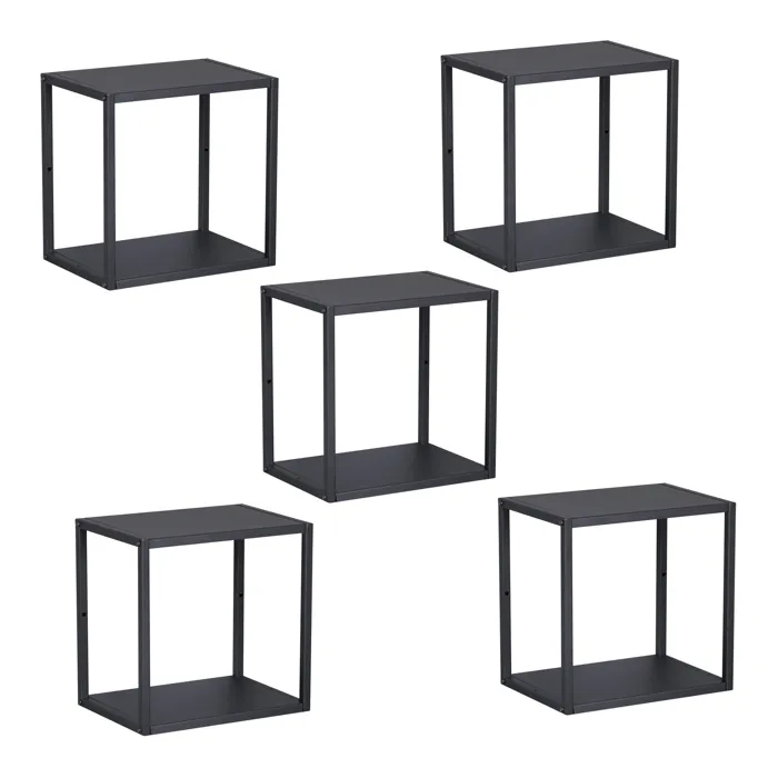 Set de 5 étagères murales Nostened acier 28 x 28 x 20 cm noir en.casa