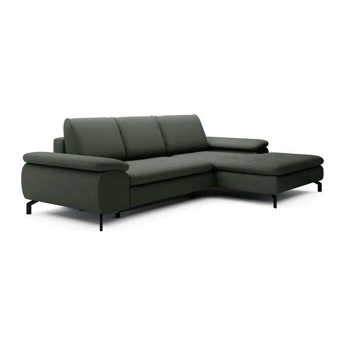Canapé d'angle droit convertible en tissu texturé vert ARCHIBALD