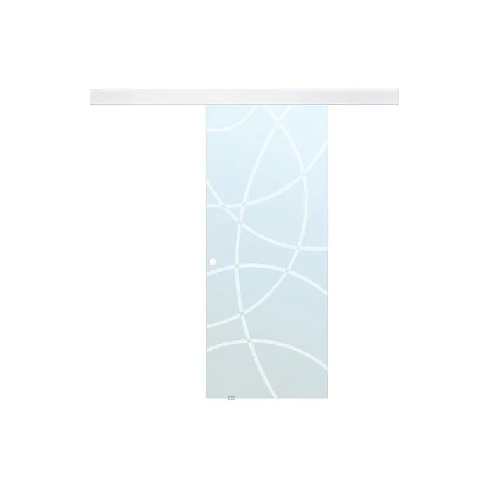 Porte coulissante avec système en applique H205 x L93 cm - Verre trempé dépoli - HEIDI
