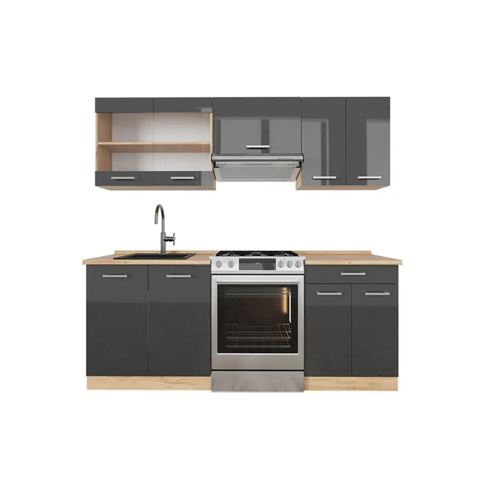 Vicco Cuisine Anthracite brillant/Chêne doré 200cm, PT Chêne
