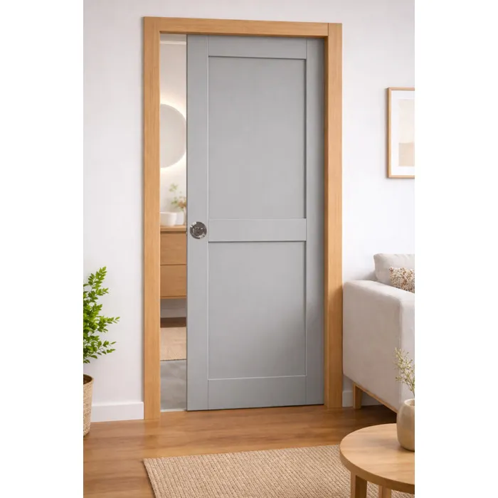 Porte Coulissante Athena Gris Clair 2 Panneaux H204 X L73 Cm, Galandage, Kit Finitions Gd Menuiseries