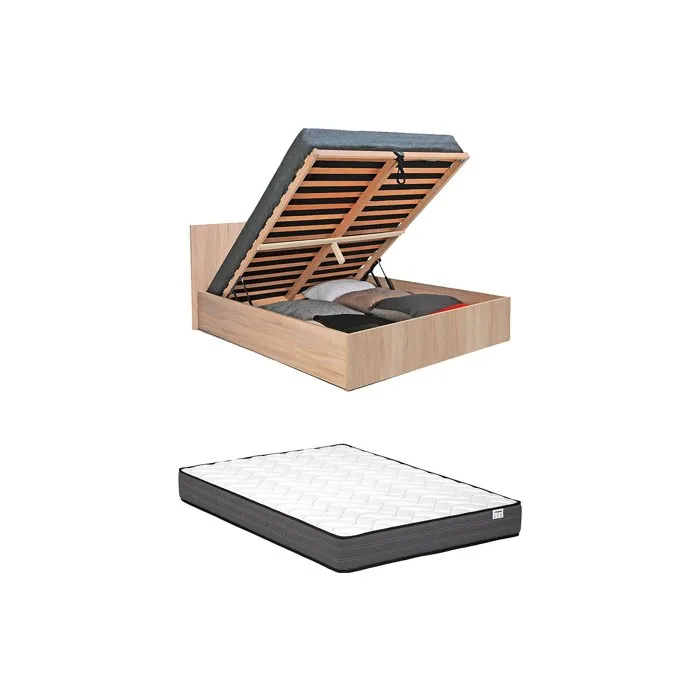 Lit coffre 160 x 200 cm - Coloris: Naturel + Matelas - ELPHEGE