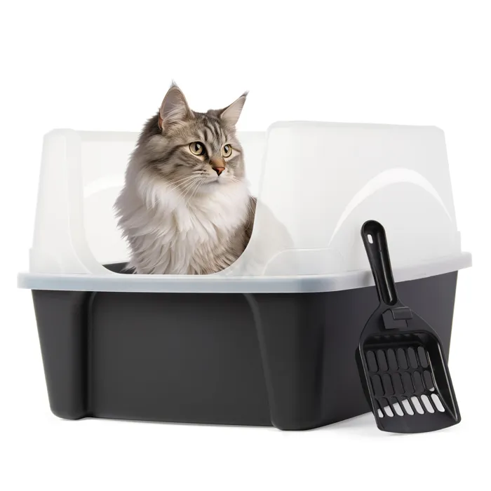 Iris Ohyama, Bac a Litiere pour Chat avec Pelle, Noir, Nettoyage Facile, Anti-Fuite, pour Chats Adultes, Chatons, DDCLH-12