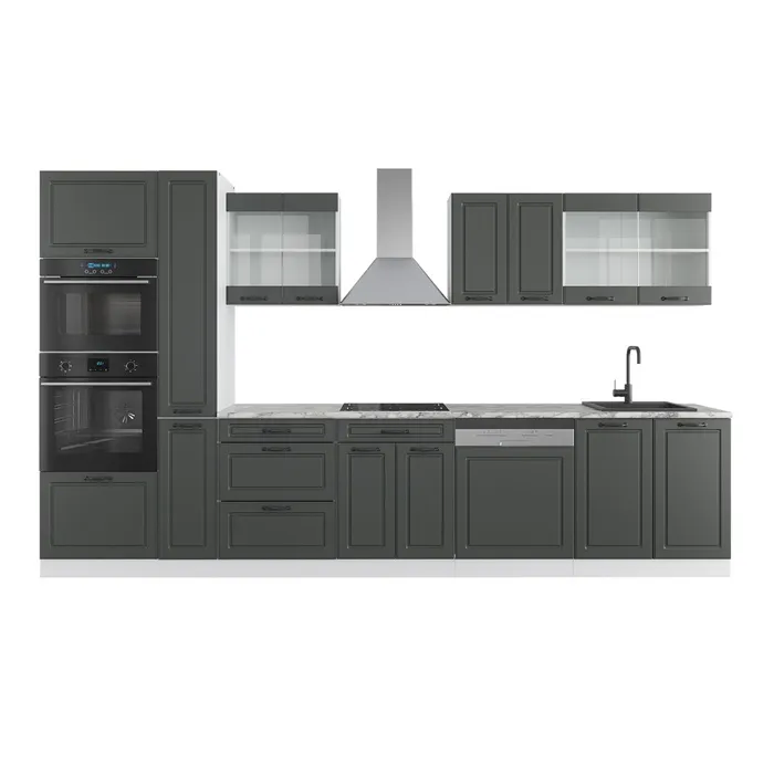 Vicco Ligne de cuisine Anthracite maison de campagne/blanc 350cm avec armoire haute, sans PT