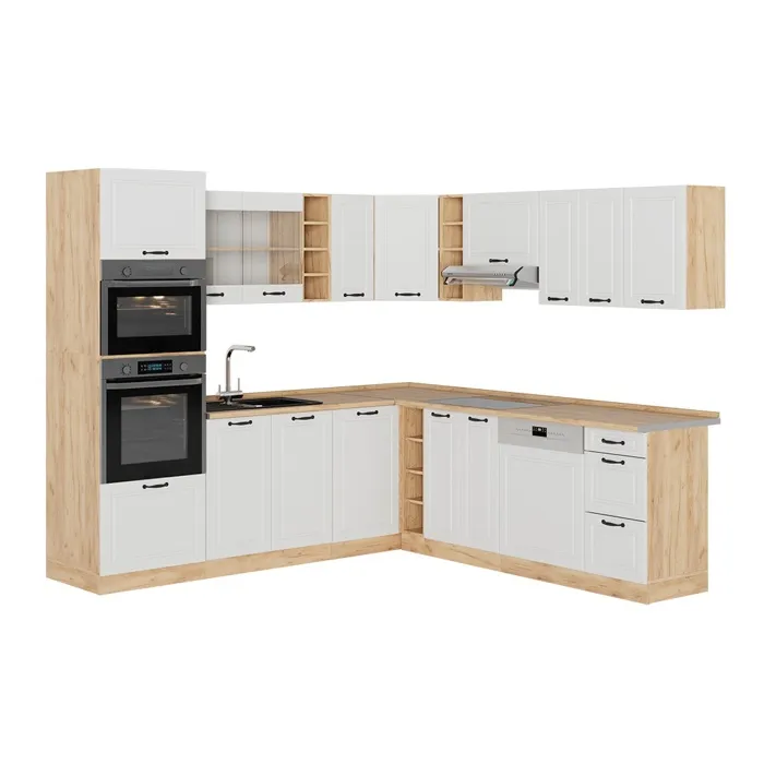 Vicco Cuisine en angle Blanc campagne/Chêne de force doré 247 x 237 cm, PT Chêne
