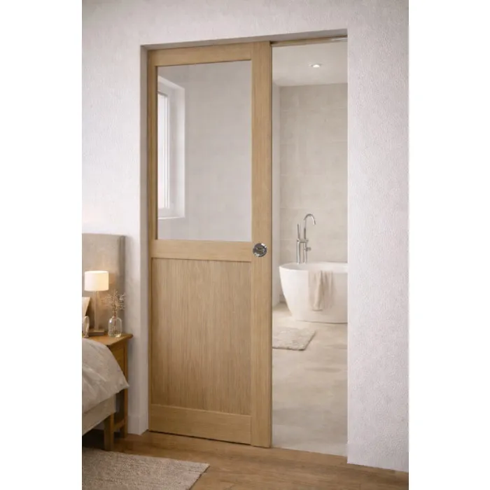 Porte Coulissante Atelier Placage Chene Vitrée H204 X L83 Cm, Galandage Gd Menuiseries
