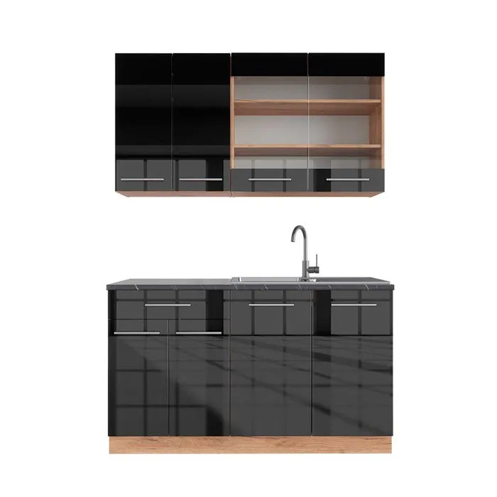 Vicco Cuisine Anthracite brillant/Chêne doré 140cm, PT Anthracite