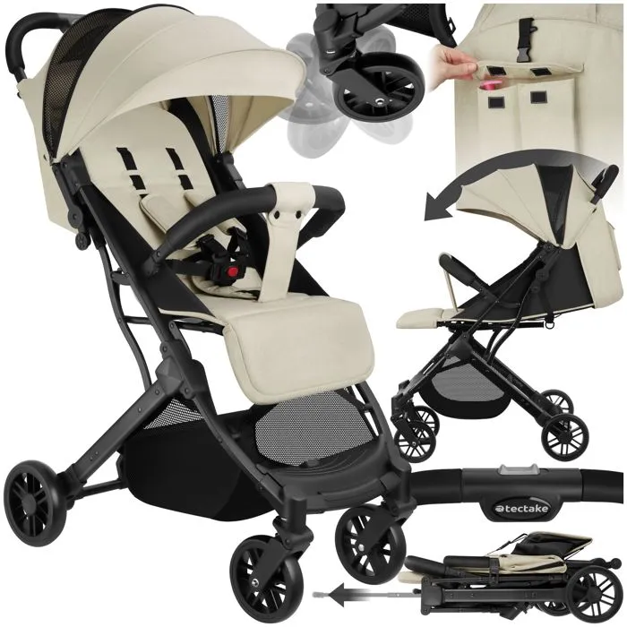 Poussette Buggy Pliable Avec Harnais À 5 Points Et Frein Beige