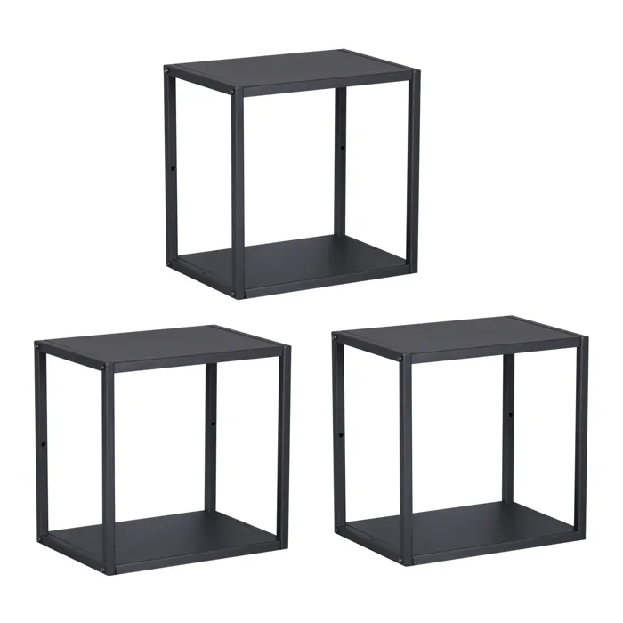Set de 3 étagères murales Nostened acier 28 x 28 x 20 cm noir en.casa