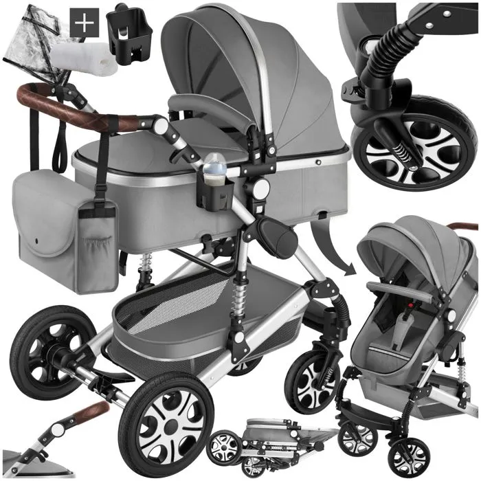 Poussette Combinée Pliable Avec Harnais À 5 Points Et Sécurité Gris