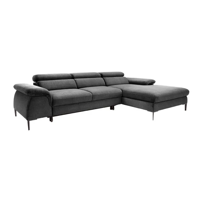 Canapé d'angle droit convertible en velours gris anthracite SEPINA