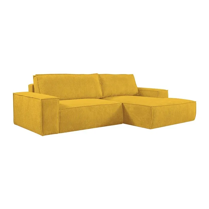 Canapé d'angle droit convertible en velours côtelé jaune AMELIA