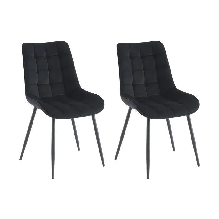Lot de 2 chaises matelassées - Velours et métal - Noir - OLLUA