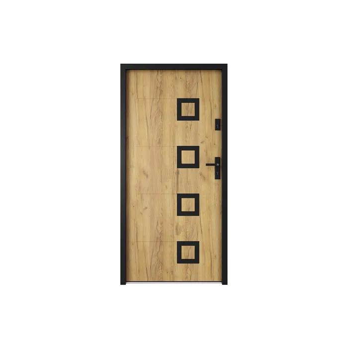 Porte d'entrée en acier avec inox L207 x L100 cm effet chêne - épaisseur 55 mm - poussant gauche - TIFANA