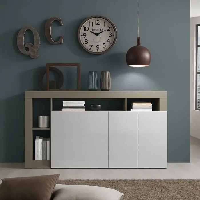 Buffet Americano, Buffet du salon, Commode de salon, Garde-manger de cuisine, Made in Italy, 146x42 h93 cm, Blanc