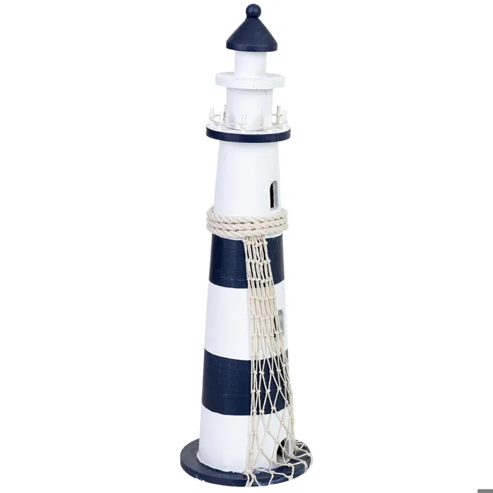Phare Décoratif En Bois Bleu 13 X 13 X 49 Cm (h)