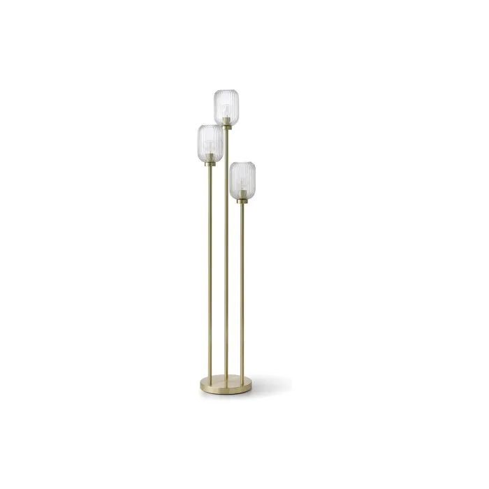 Lampadaire en métal et verre strié - 3 globes - D. 30 x H. 161 cm - Doré - LOUXOR