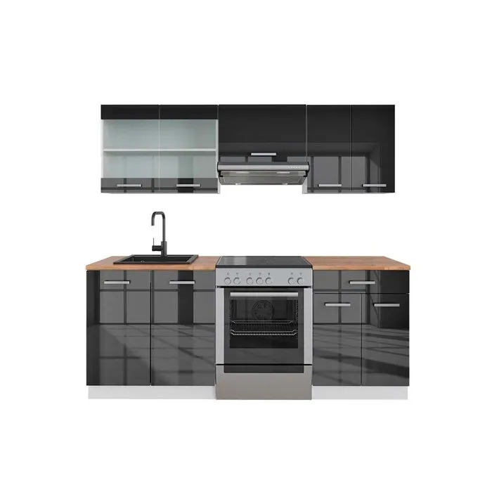 Vicco Cuisine Anthracite brillant/blanc 200cm, PT Chêne