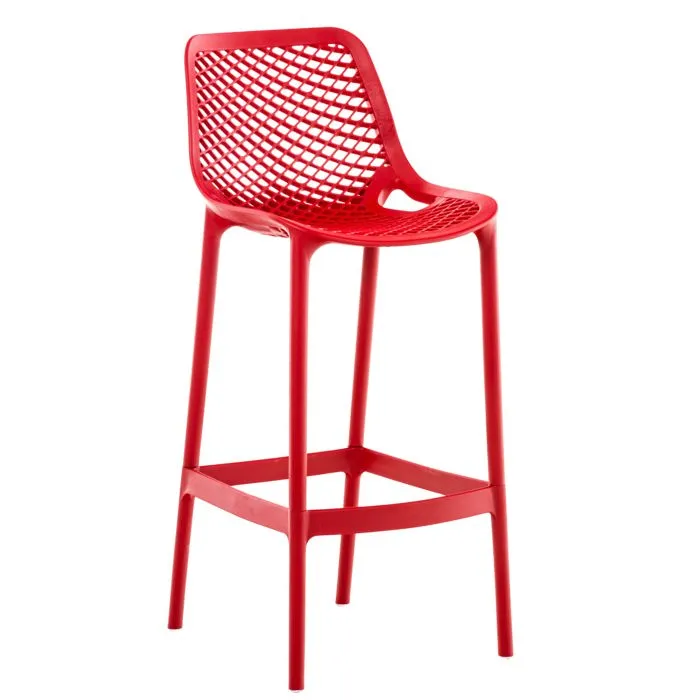 Tabouret De Bar Avec Repose-pieds Design Moderne Plastique Rouge Intérieur Ou Extérieur 10_0000668