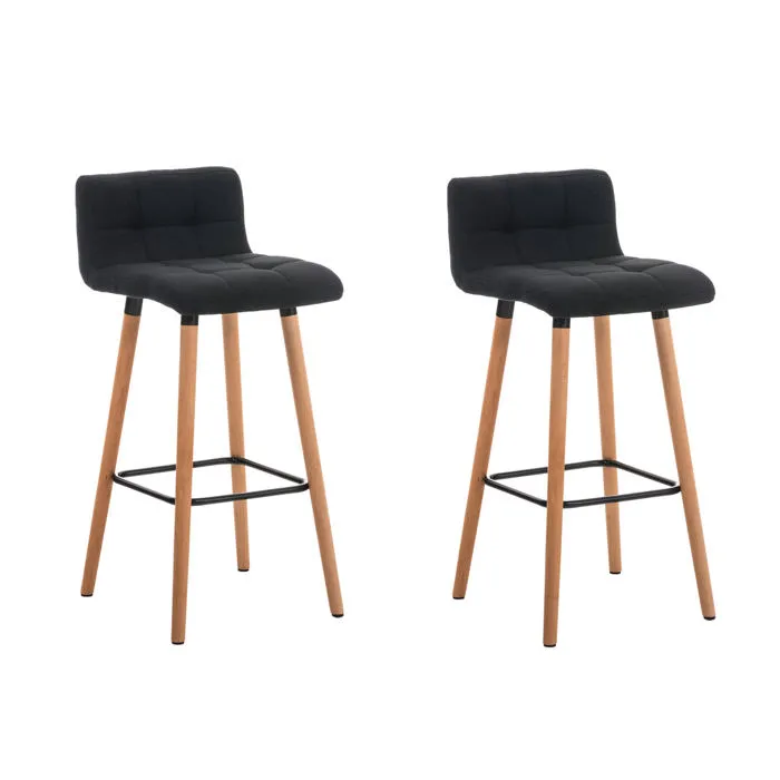 Lot De 2 Tabourets De Bar En Tissu Noir Coutures Décoratives Pieds En Bois 10_0000218