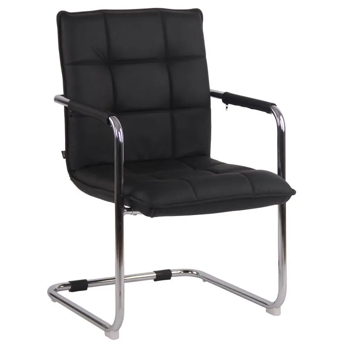 Chaise Visiteur Fauteuil De Bureau Sans Roulettes En Cuir Noir Cadre Métal Bur10473
