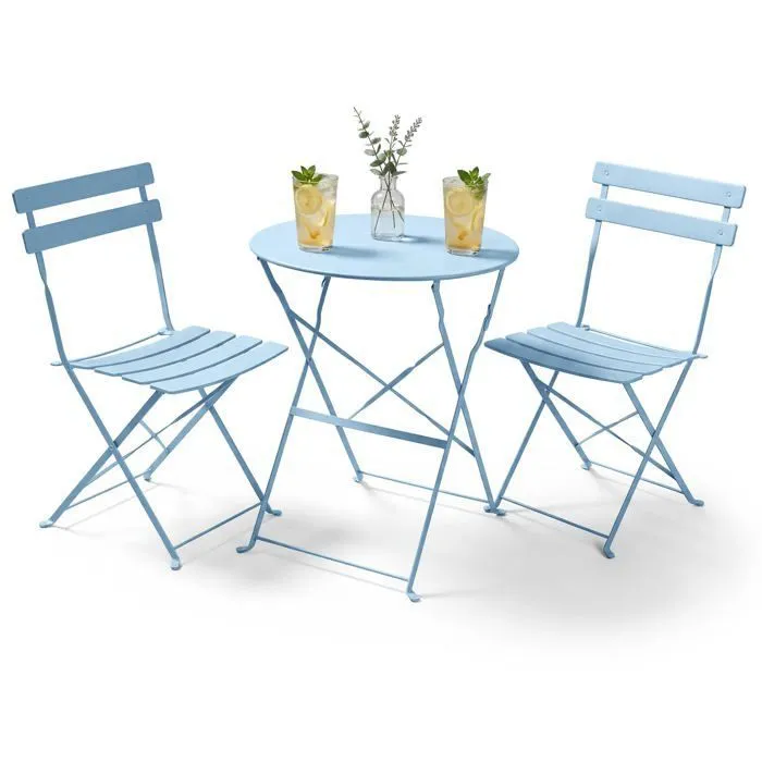 Ensemble de meubles ORION pour balcon: Table ronde & 2 chaises en bleu élégant