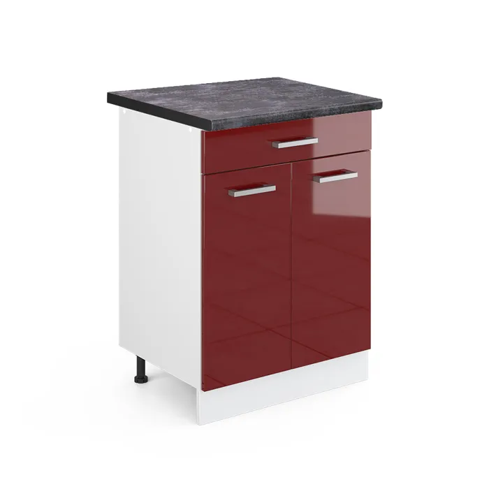 Vicco Meuble cuisine Rouge brillant/Blanc 60cm avec tiroir plan de travail Anthracite