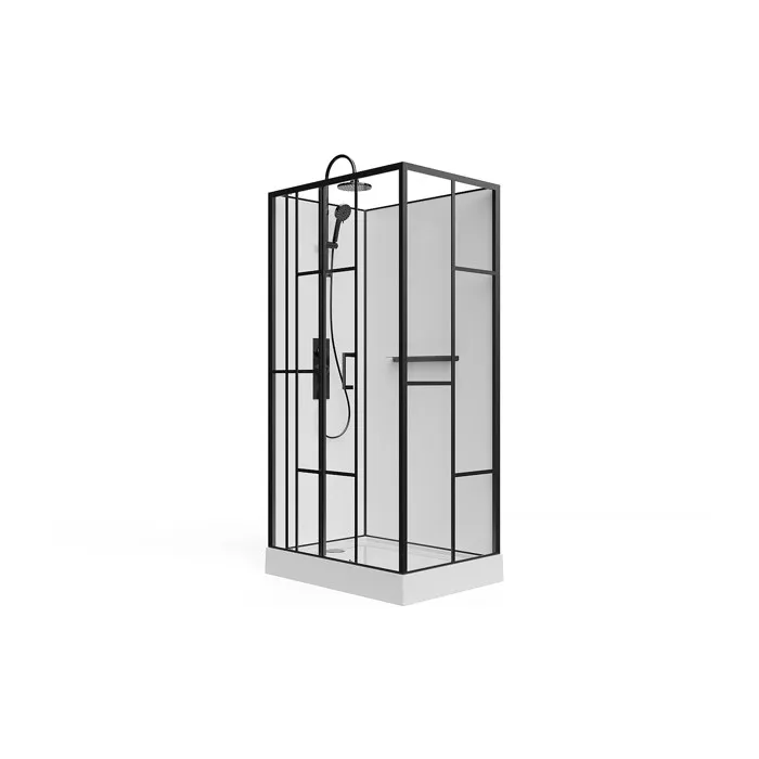 Cabine de douche rectangulaire sérigraphiée - Installation réversible - Blanc et Noir mat - L110 x l80 x H225 cm - GAVILA