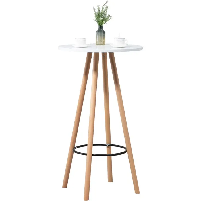 Table Haute Ronde Avec Repose-pieds Hauteur 107 Cm En Mdf Blanc Design Scandinave Tab10068