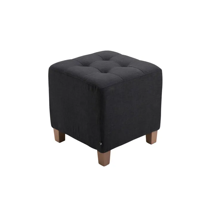 Tabouret Bas Repose-pieds Pouf Capitonné En Tissu Noir Pieds En Bois 45x46 Cm 10_0000162