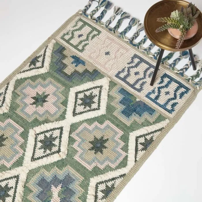 Tapis Kilim En Laine Vert Et Bleu Matala 120x170cm - Homescapes