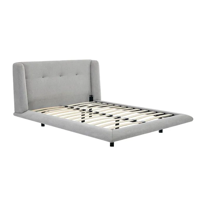 Lit 140 x 190 cm avec tête de lit capitonnée - Tissu - Gris clair - PENAVI