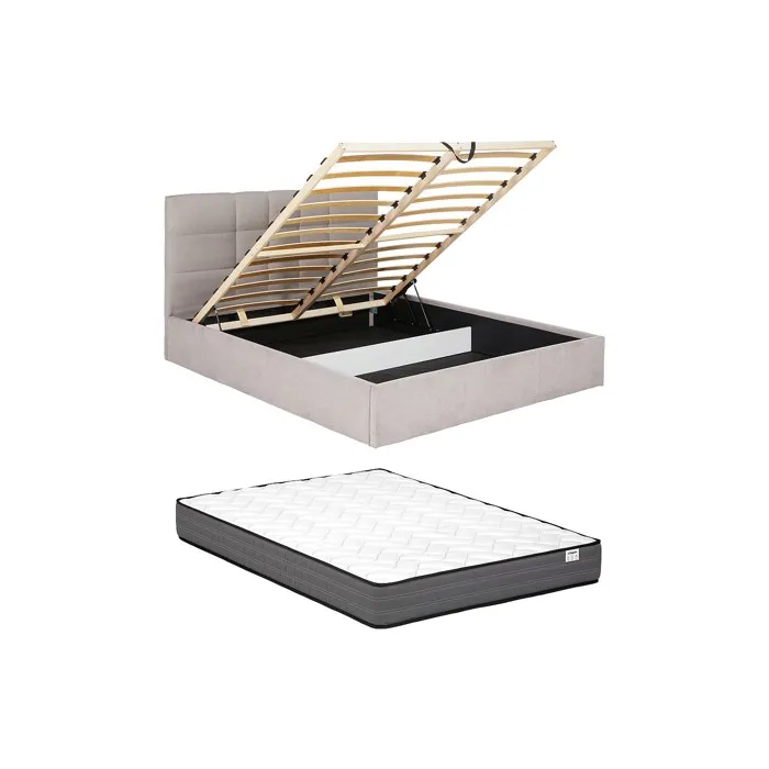 Lit coffre 140 x 190 cm - Tissu - Beige + Matelas - ELIAVA