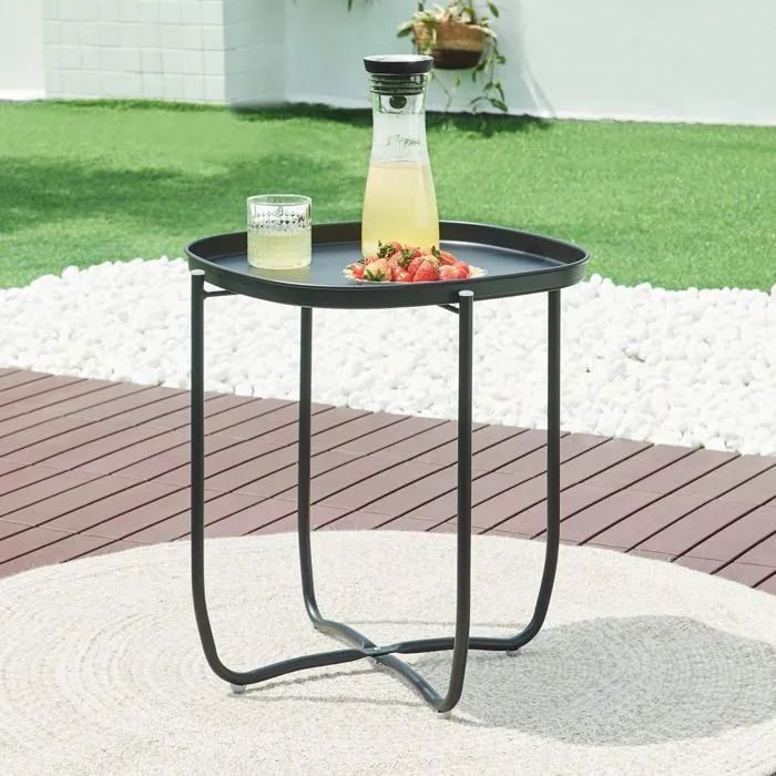Table basse avec plateau amovible Sandefjord acier 53 x 46 x 46 cm noir en.casa