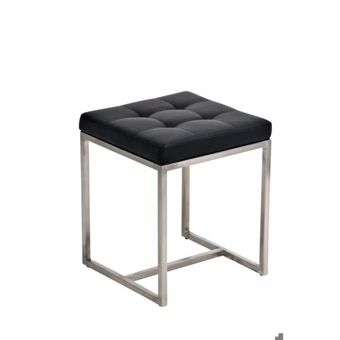 Tabouret Bas En Synthétique Noir Pieds Acier Inoxydable Brossé Mat Classique Et Pratique 10_0001065