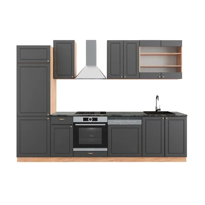 Vicco Cuisine Anthracite Campagne/Chêne doré 300cm, PT Anthracite